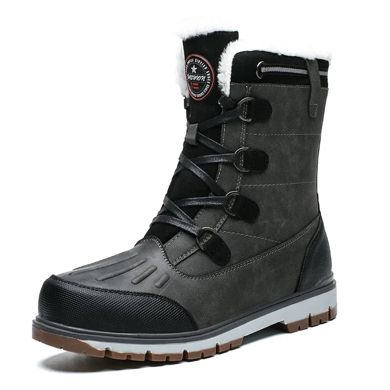 Southern Peak™ Men’s High-Top Duck Boots – Waterproof Leather Snow Boots with Warm Fur Lining Non-Slip Platform