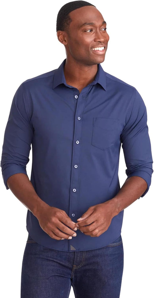 UNTUCKit Gironde - Untucked Performance Shirt for Men, Long Sleeve, Wrinkle-Free, Black, Regular Fit