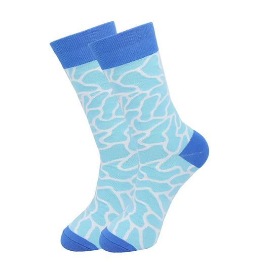 Dapper Daze: Happy Cotton Pattern Funny Dress Tube Socks for Gents, Color - Blue