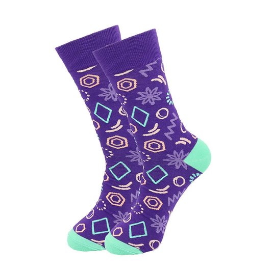 Dapper Daze: Happy Cotton Pattern Funny Dress Tube Socks for Gents, Color - Purple