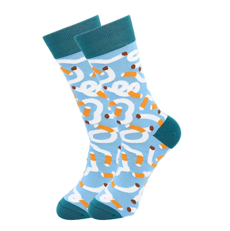 Dapper Daze: Happy Cotton Pattern Funny Dress Tube Socks for Gents, Color - Blue