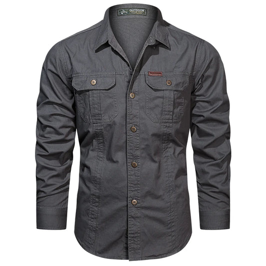 Southern Gentleman’s Premium Long Sleeve Cargo Shirt – Cotton Military Overshirt for Men