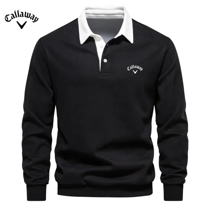 Caliaway Golf Embroidered Pure Cotton Long-Sleeved Polo Shirt