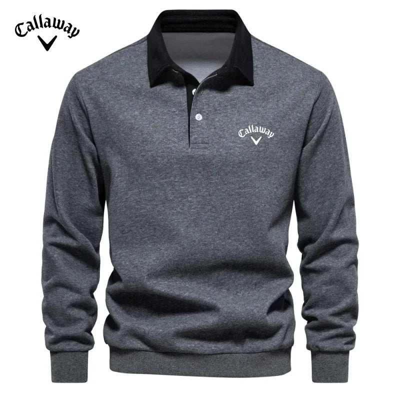 Caliaway Golf Embroidered Pure Cotton Long-Sleeved Polo Shirt