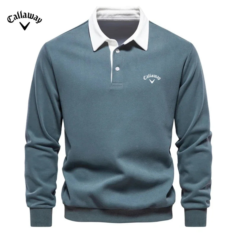 Caliaway Golf Embroidered Pure Cotton Long-Sleeved Polo Shirt