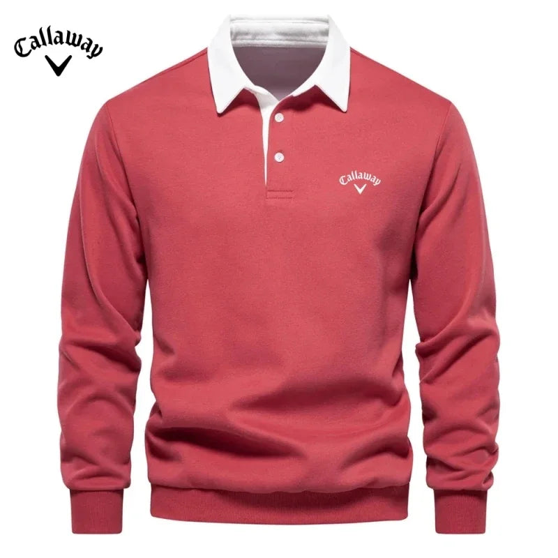 Caliaway Golf Embroidered Pure Cotton Long-Sleeved Polo Shirt