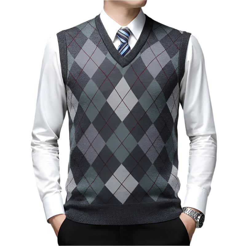 Southern Gentleman's Argyle V-Neck Knit Vest