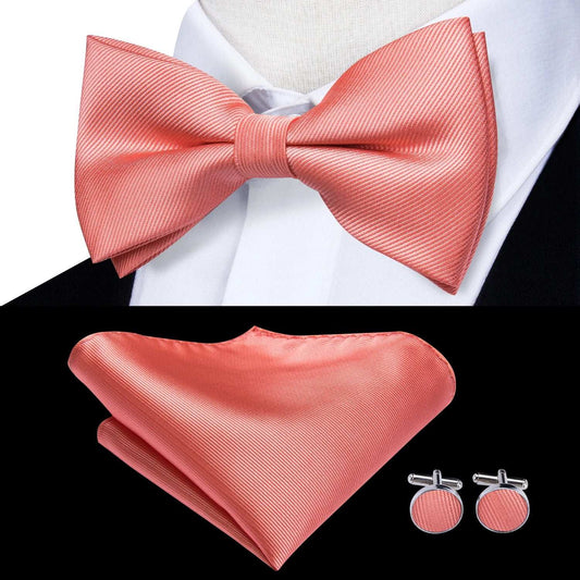 Southern Elegance Solid Silk Men's Bow Tie, Hanky & Cufflinks Set - LH-0513