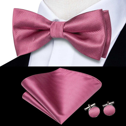 Southern Elegance Solid Silk Men's Bow Tie, Hanky & Cufflinks Set - LH-0591