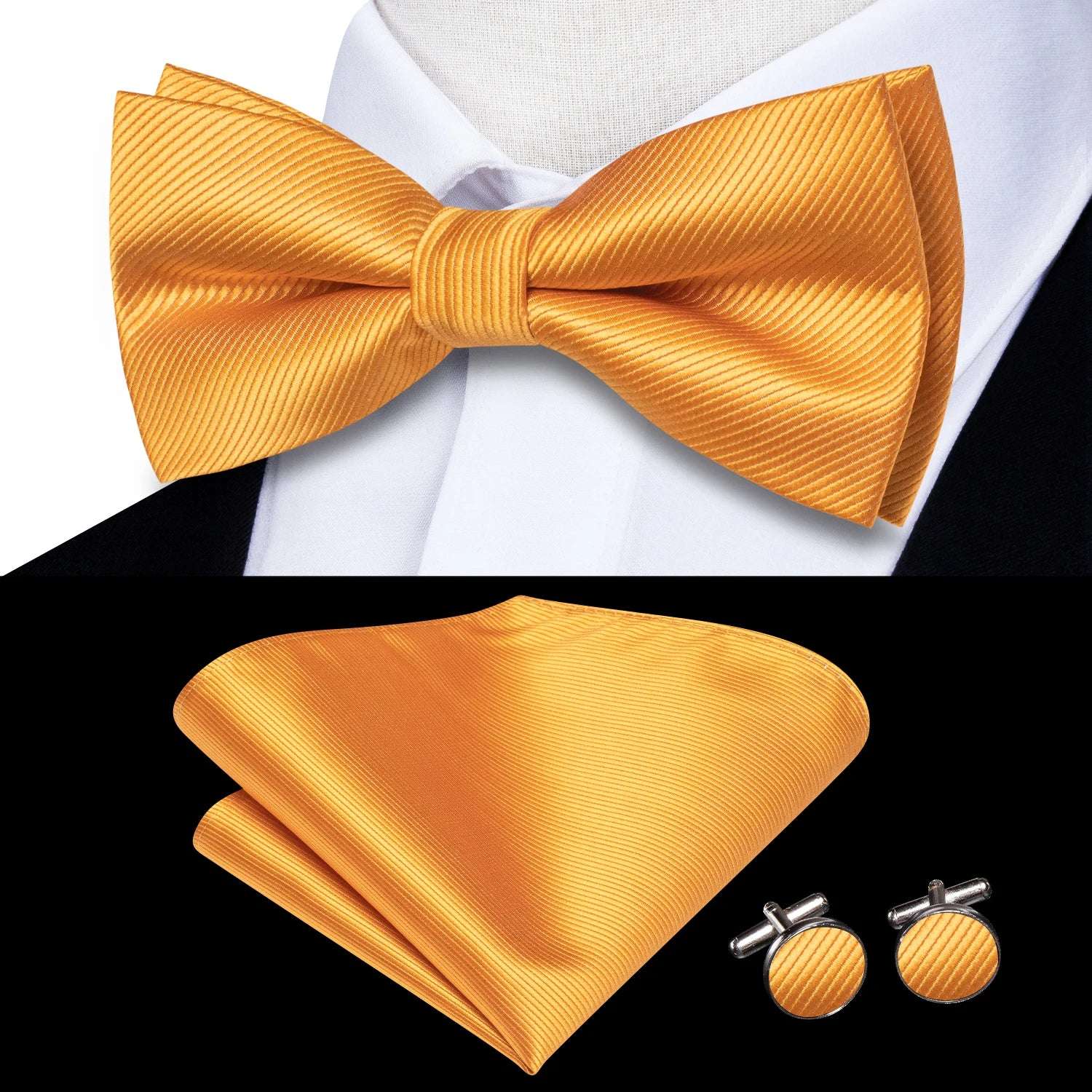 Southern Elegance Solid Silk Men's Bow Tie, Hanky & Cufflinks Set - LH-0592