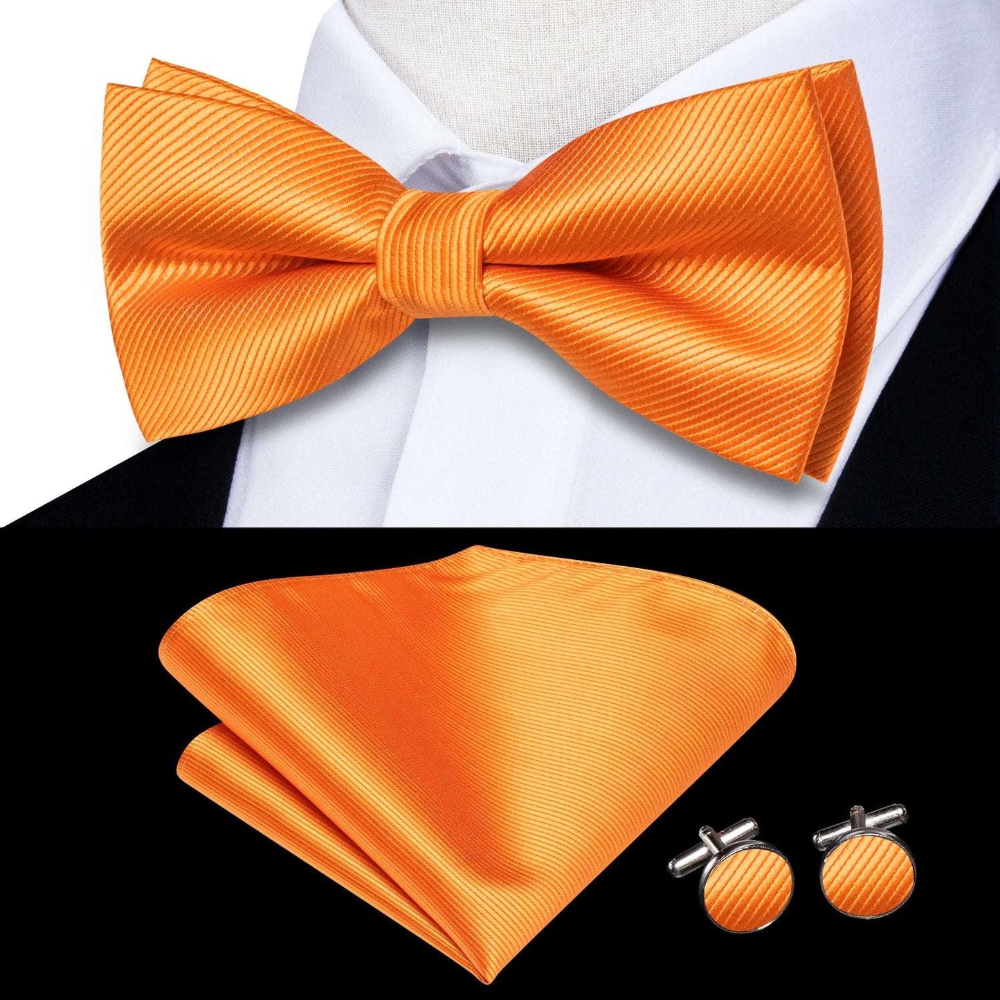 Southern Elegance Solid Silk Men's Bow Tie, Hanky & Cufflinks Set - LH-0594