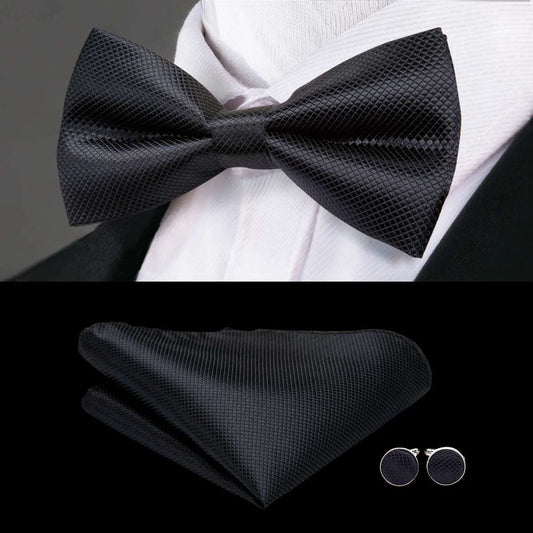 Southern Elegance Solid Silk Men's Bow Tie, Hanky & Cufflinks Set - LH-0772