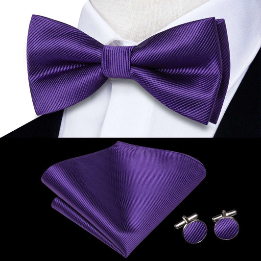 Southern Elegance Solid Silk Men's Bow Tie, Hanky & Cufflinks Set - LH-2501