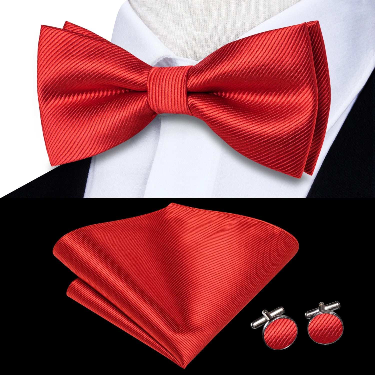 Southern Elegance Solid Silk Men's Bow Tie, Hanky & Cufflinks Set - LH-2504