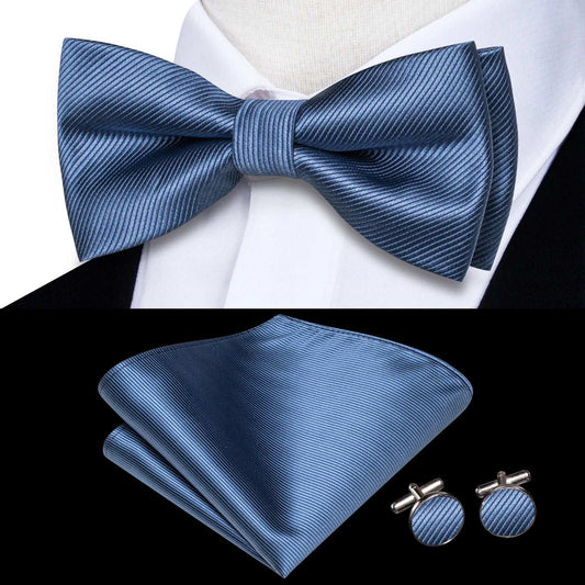 Southern Elegance Solid Silk Men's Bow Tie, Hanky & Cufflinks Set - LH-2508