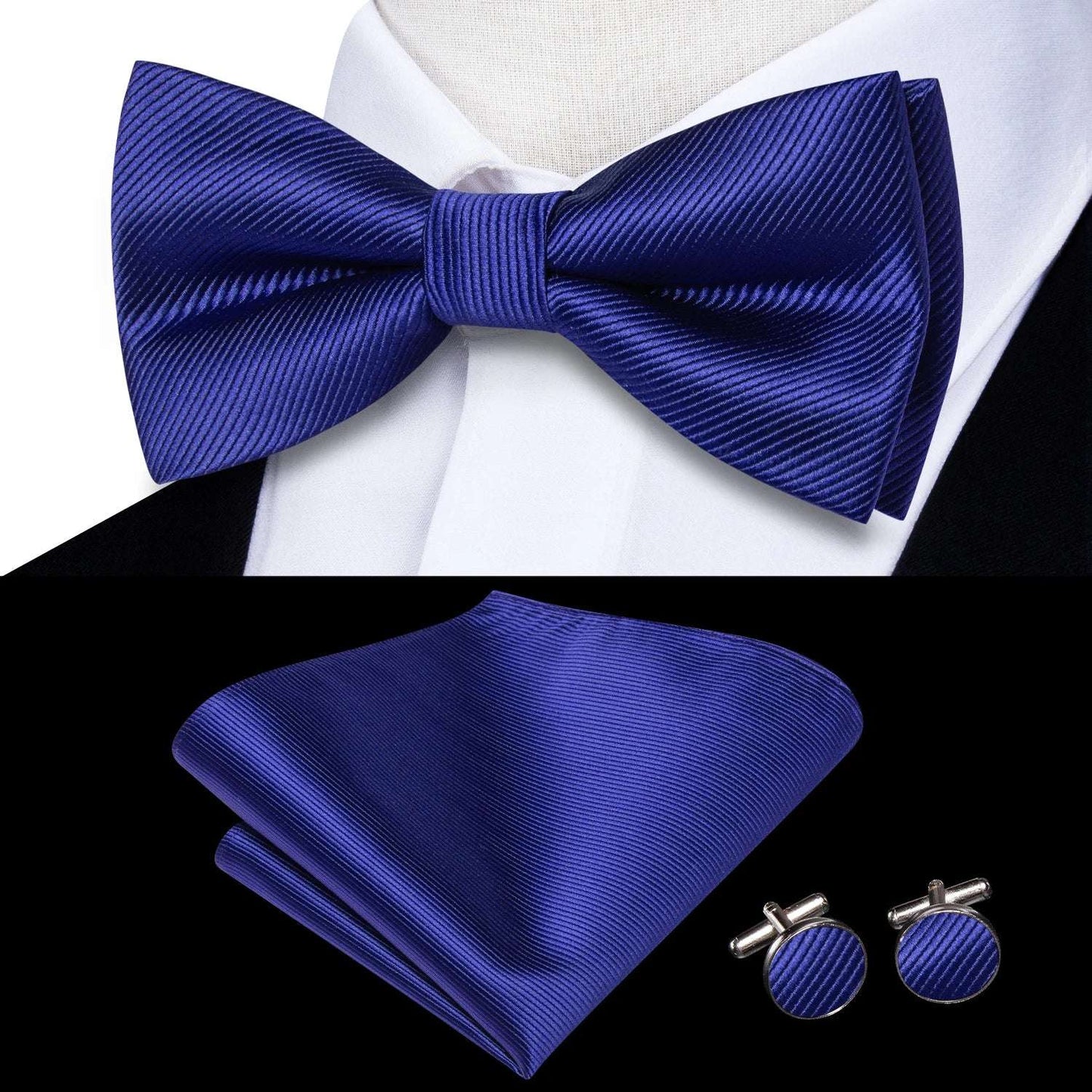 Southern Elegance Solid Silk Men's Bow Tie, Hanky & Cufflinks Set - LH-2511