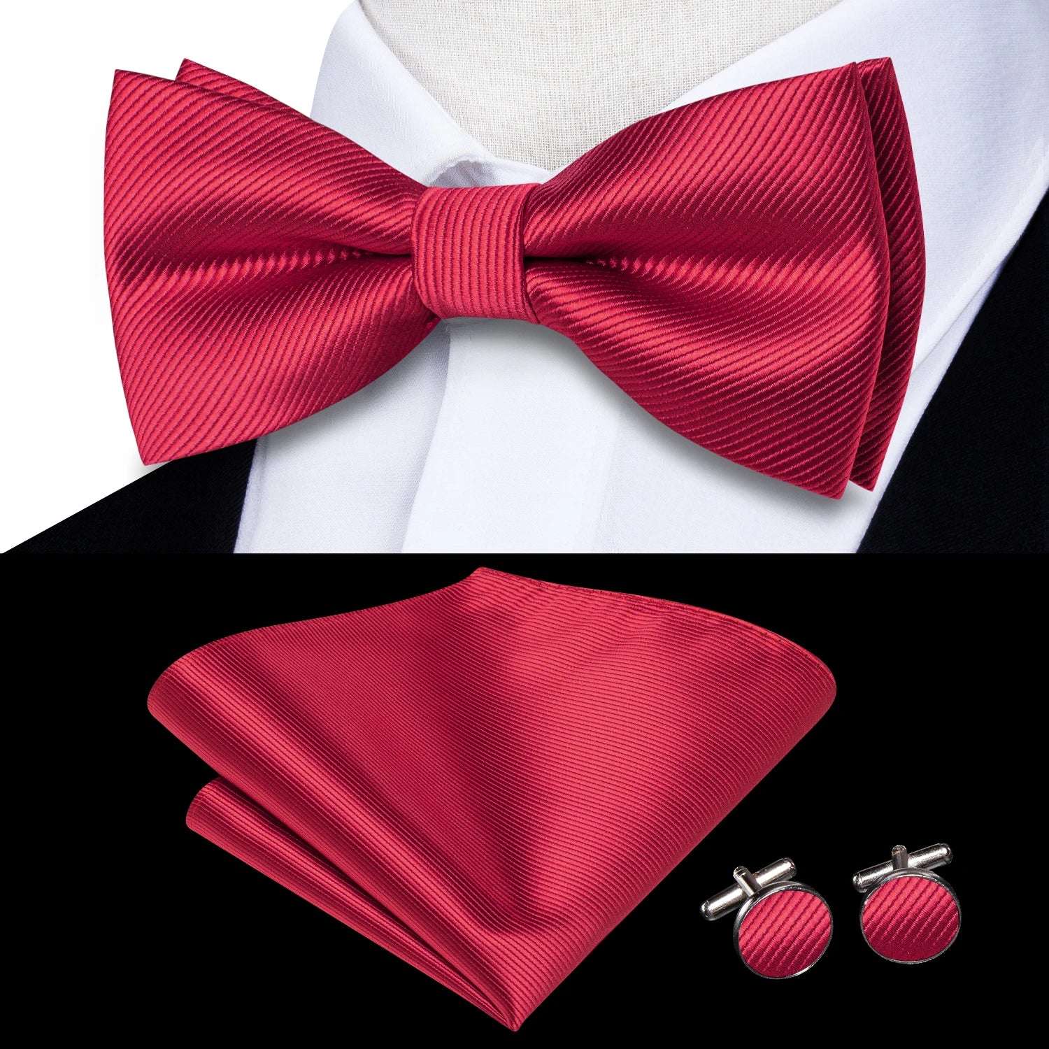 Southern Elegance Solid Silk Men's Bow Tie, Hanky & Cufflinks Set - LH-2512[201448921]