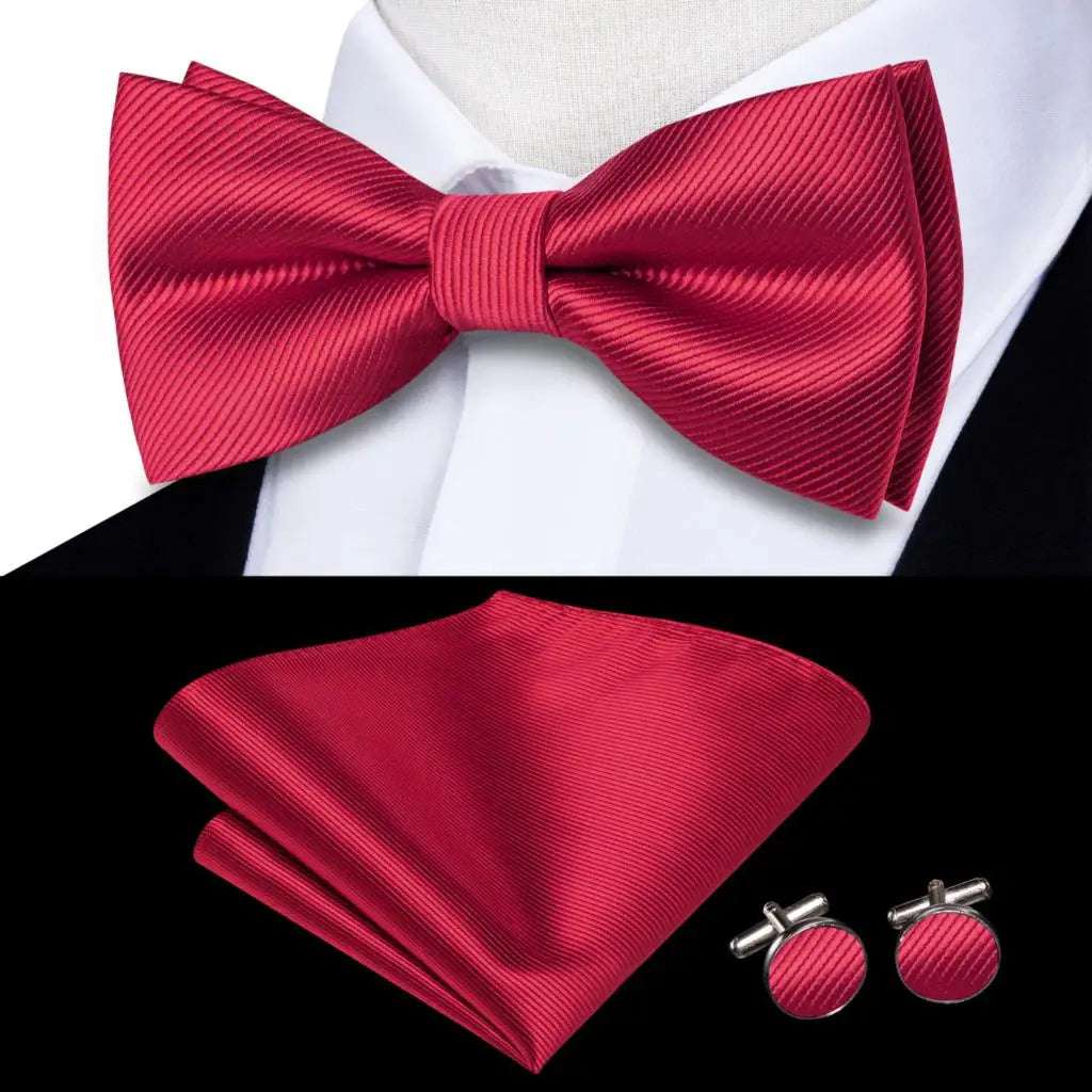 Southern Elegance Solid Silk Men's Bow Tie, Hanky & Cufflinks Set - LH-2512