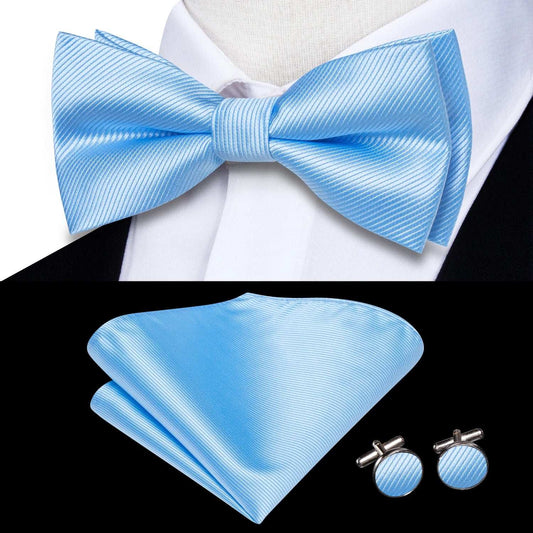 Southern Elegance Solid Silk Men's Bow Tie, Hanky & Cufflinks Set - LH-2514