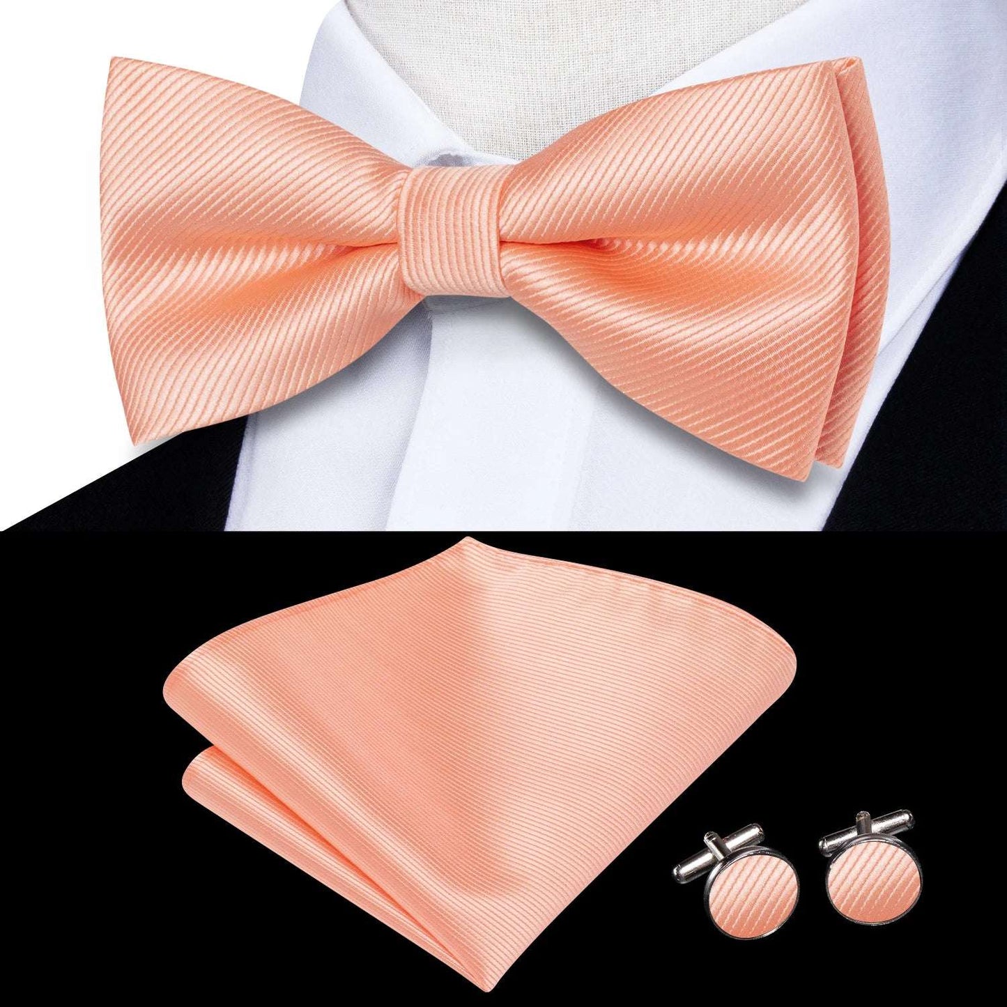 Southern Elegance Solid Silk Men's Bow Tie, Hanky & Cufflinks Set - LH-2515