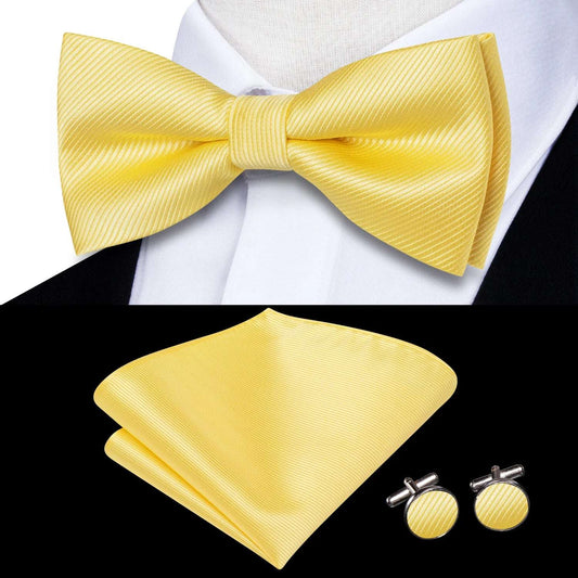 Southern Elegance Solid Silk Men's Bow Tie, Hanky & Cufflinks Set - LH-2516