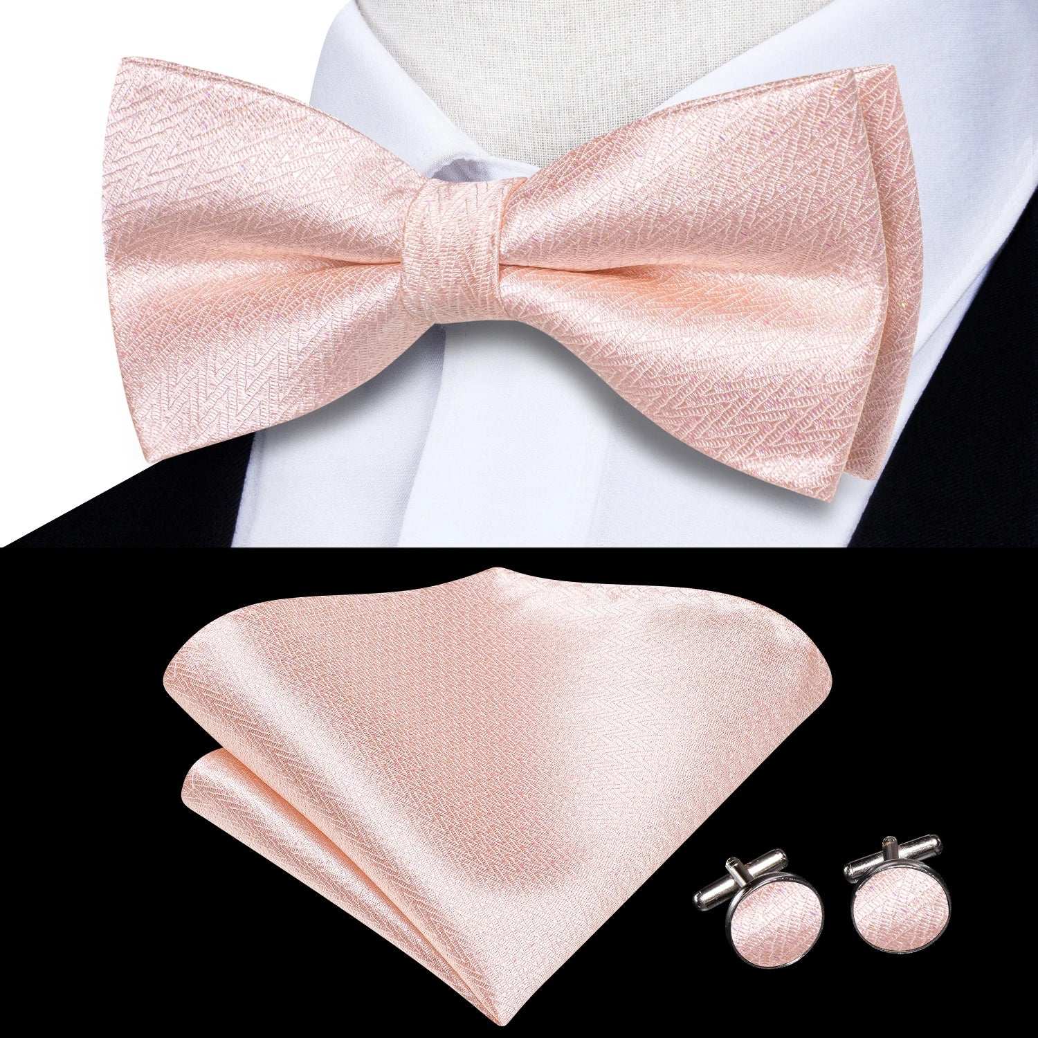 Southern Elegance Solid Silk Men's Bow Tie, Hanky & Cufflinks Set LH-2518