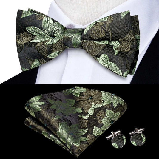 Southern Elegance Solid Silk Men's Bow Tie, Hanky & Cufflinks Set - LH-2524