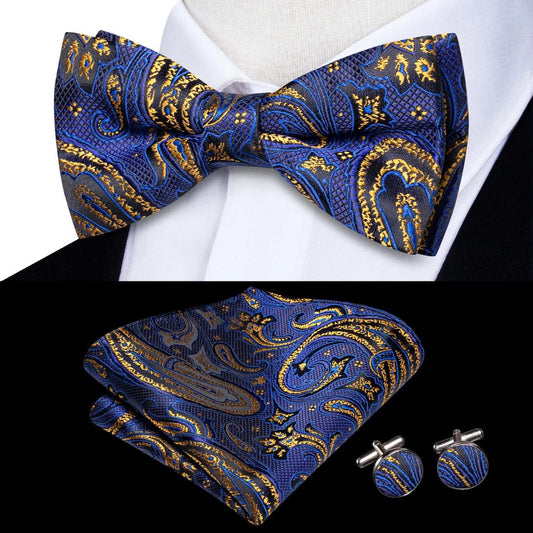 Southern Elegance Solid Silk Men's Bow Tie, Hanky & Cufflinks Set - LH-2531