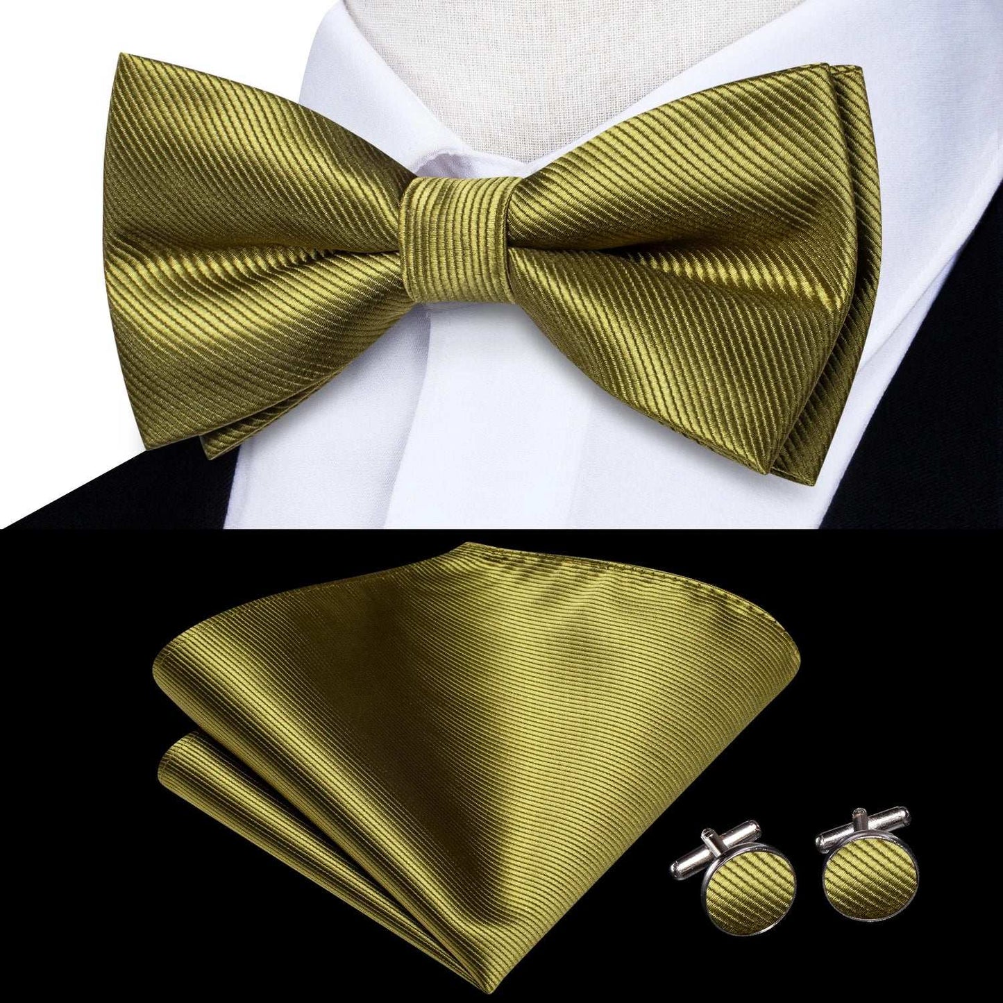 Southern Elegance Solid Silk Men's Bow Tie, Hanky & Cufflinks Set - LH-2532