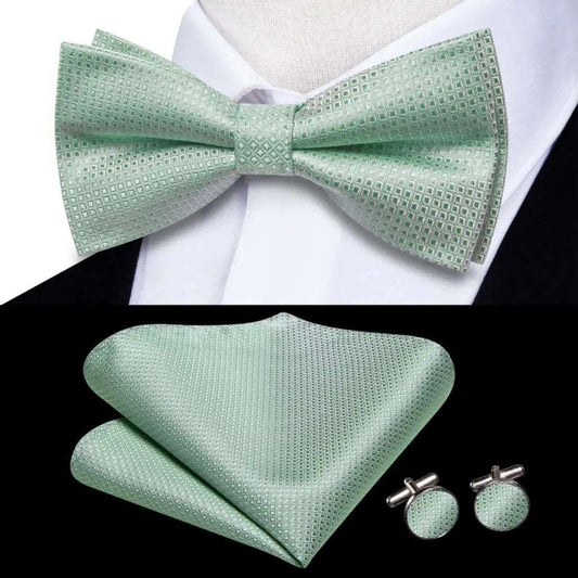 Southern Elegance Solid Silk Men's Bow Tie, Hanky & Cufflinks Set - LH-2572