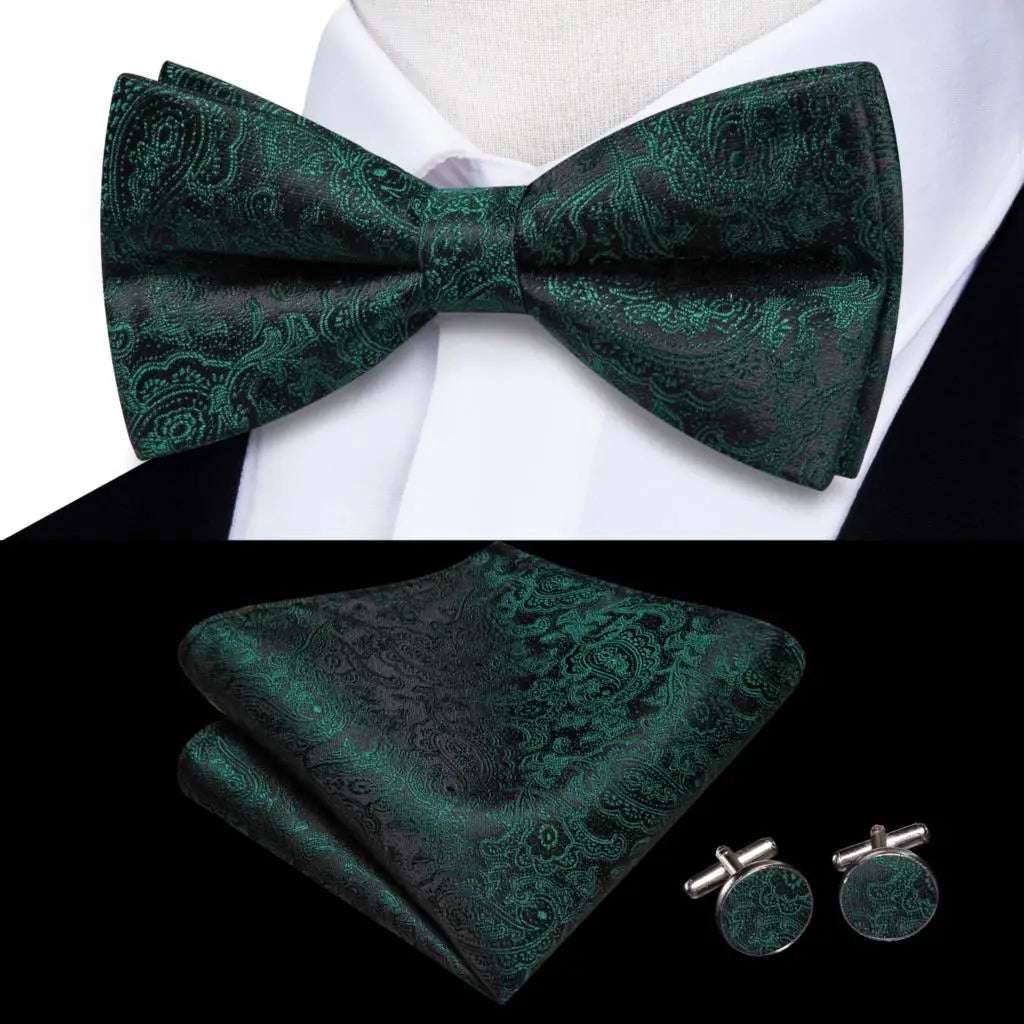 Southern Elegance Solid Silk Men's Bow Tie, Hanky & Cufflinks Set - LH-2574