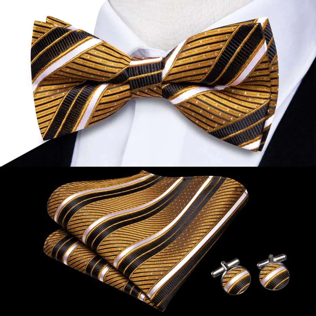 Southern Elegance Solid Silk Men's Bow Tie, Hanky & Cufflinks Set - LH-2575