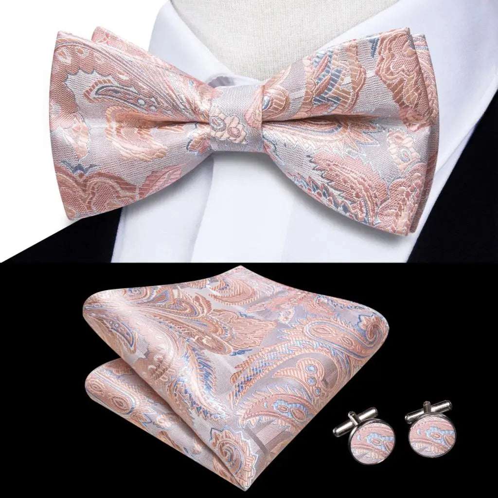 Southern Elegance Solid Silk Men's Bow Tie, Hanky & Cufflinks Set - LH-2578