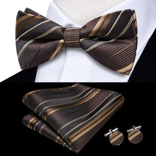 Southern Elegance Solid Silk Men's Bow Tie, Hanky & Cufflinks Set - LH-2580