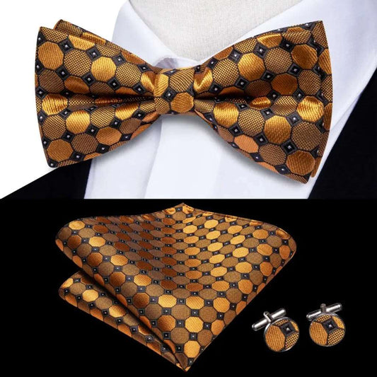 Southern Elegance Solid Silk Men's Bow Tie, Hanky & Cufflinks Set - LH-2581