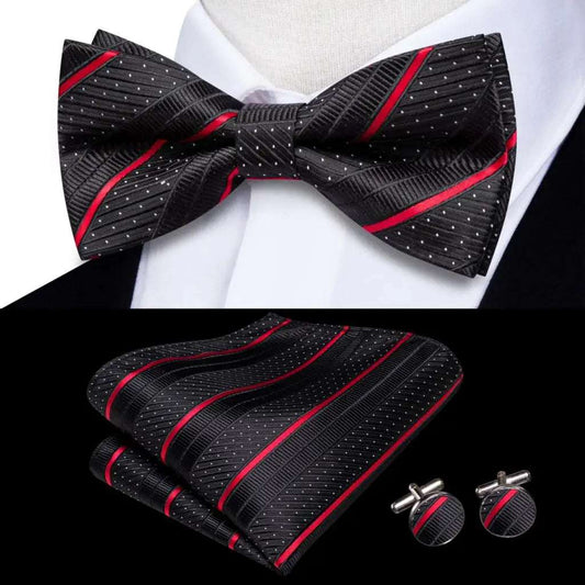 Southern Elegance Solid Silk Men's Bow Tie, Hanky & Cufflinks Set - LH-2582