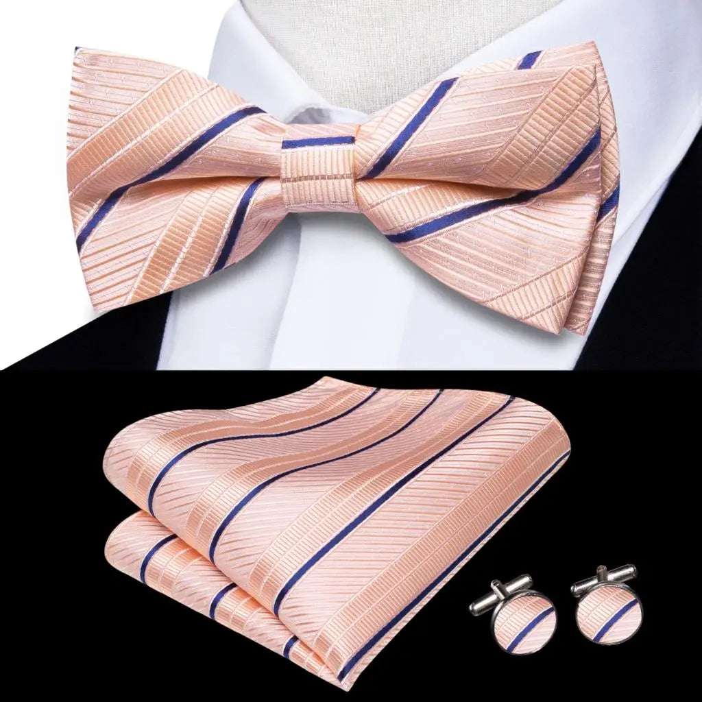 Southern Elegance Solid Silk Men's Bow Tie, Hanky & Cufflinks Set - LH-2584