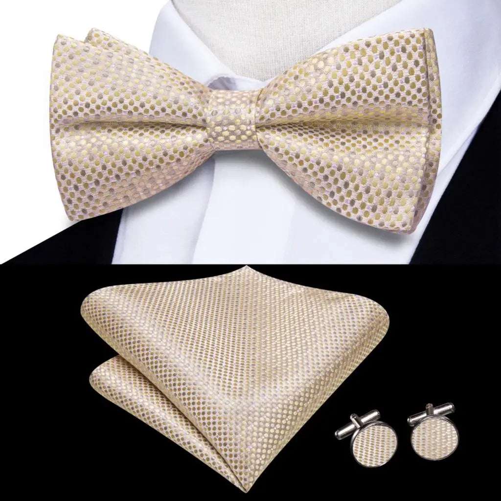 Southern Elegance Solid Silk Men's Bow Tie, Hanky & Cufflinks Set - LH-2586