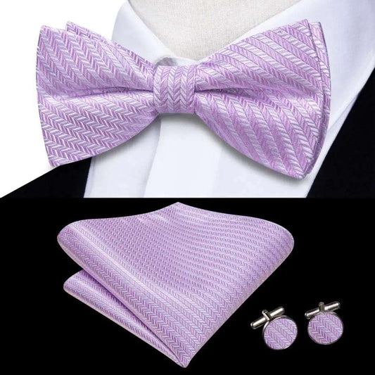 Southern Elegance Solid Silk Men's Bow Tie, Hanky & Cufflinks Set - LH-2589