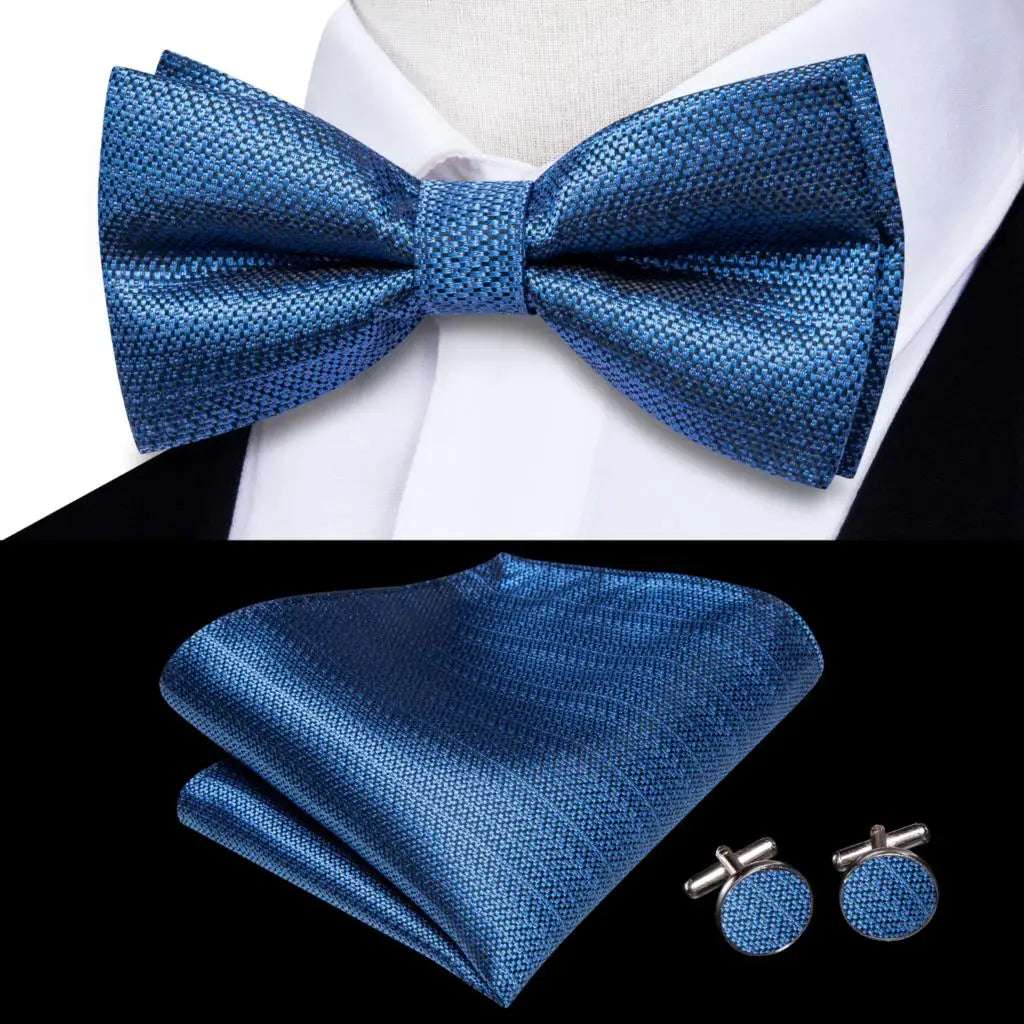 Southern Elegance Solid Silk Men's Bow Tie, Hanky & Cufflinks Set - LH-2591