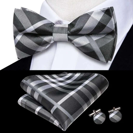 Southern Elegance Solid Silk Men's Bow Tie, Hanky & Cufflinks Set - LH-2592