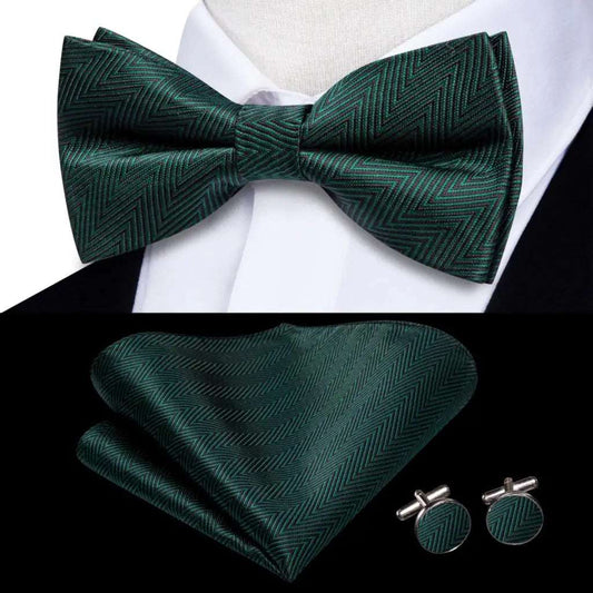 Southern Elegance Solid Silk Men's Bow Tie, Hanky & Cufflinks Set - LH-2593