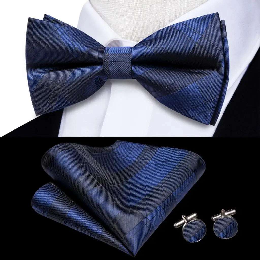 Southern Elegance Solid Silk Men's Bow Tie, Hanky & Cufflinks Set - LH-2594